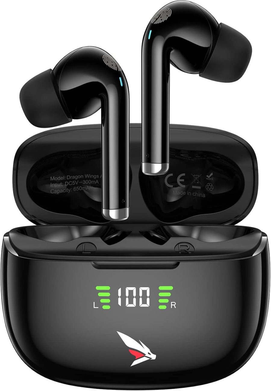 Dragon Wings A1 True Wireless ANC Earbuds, Obsidian Black Bluetooth 5.2 Headphones