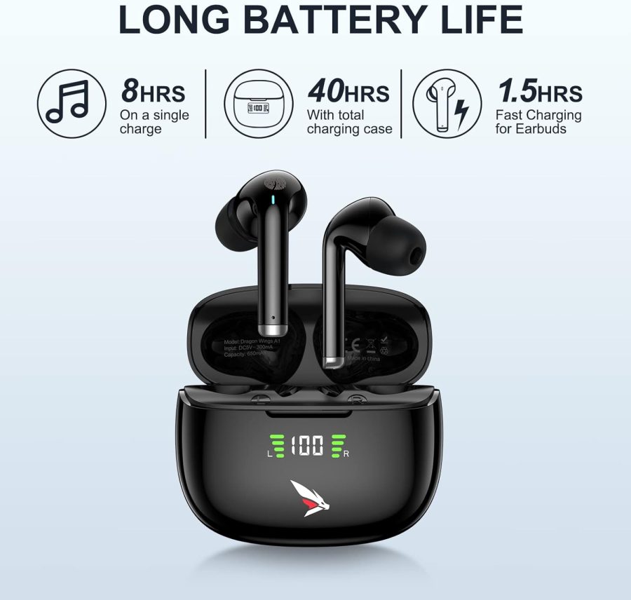 40 Hours Ultra Long Playtime Bluetooth Earbuds High Battery Life